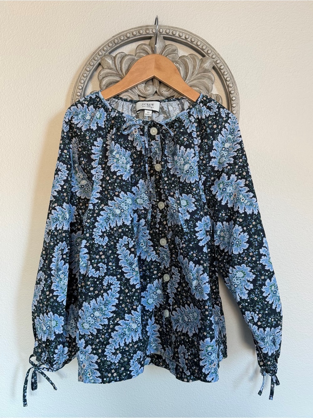 J. Crew Collection Tie-Sleeve Button-Front Top in Ratti® Pacific Paisly- S